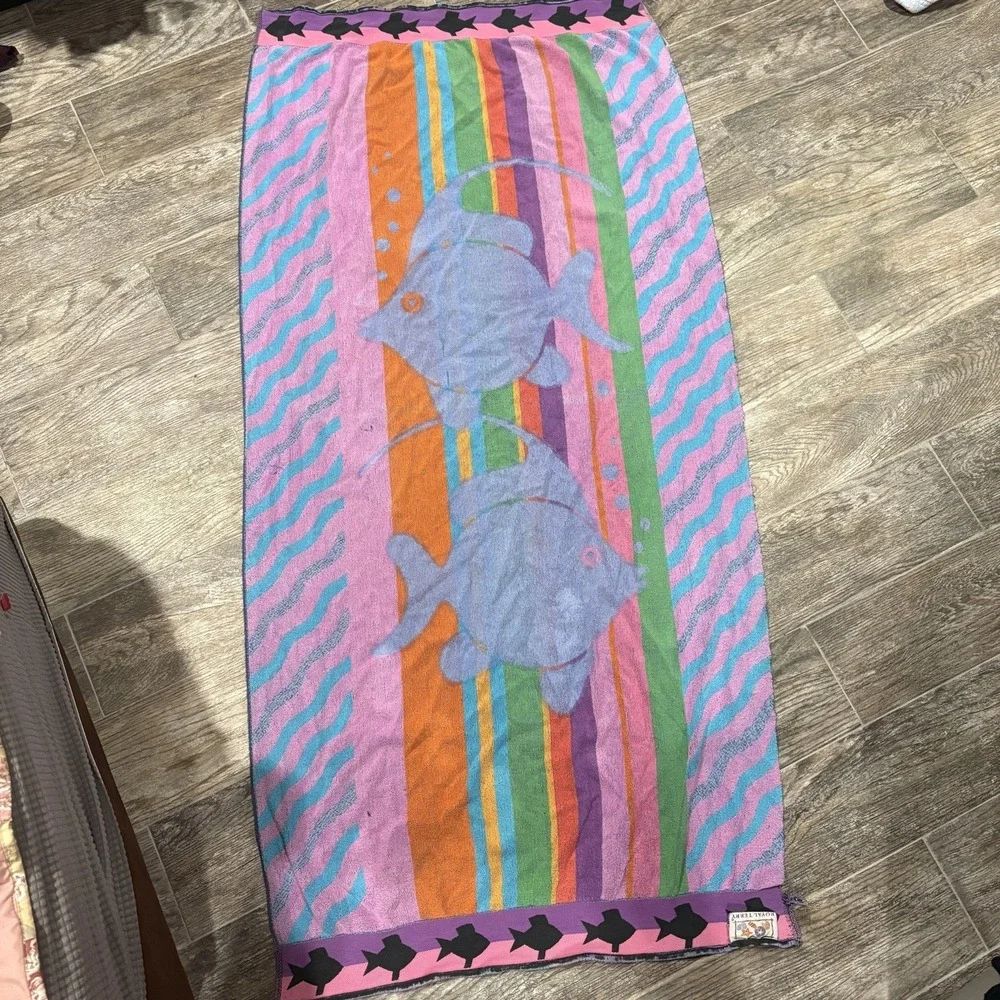 Vintage Royal Terry Beach Towel Tropical Fish Vibrant Colorful 26x59
